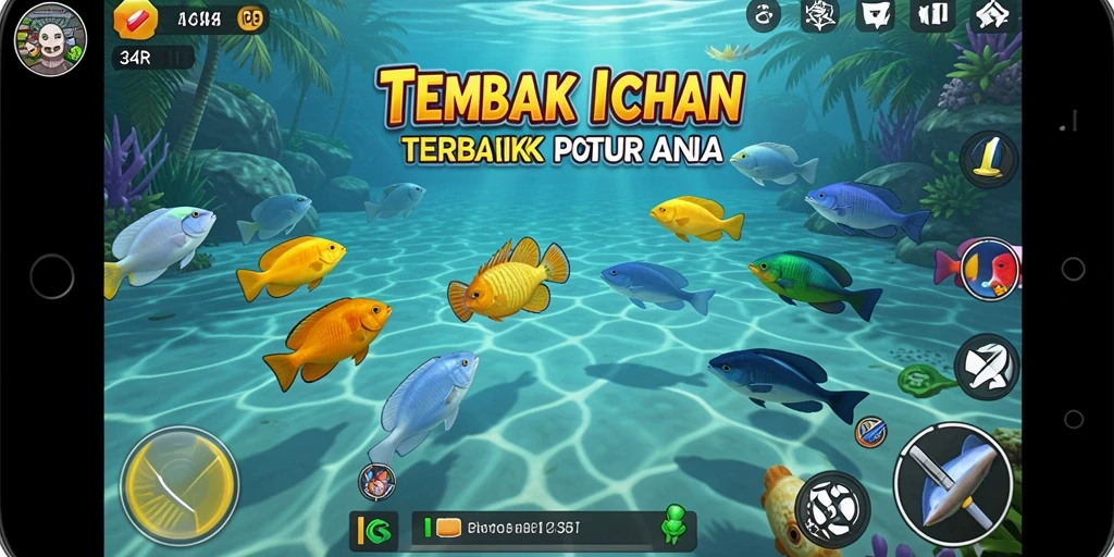 Tangkapan layar utama 34R menampilkan aksi seru dalam Tembak Ikan.