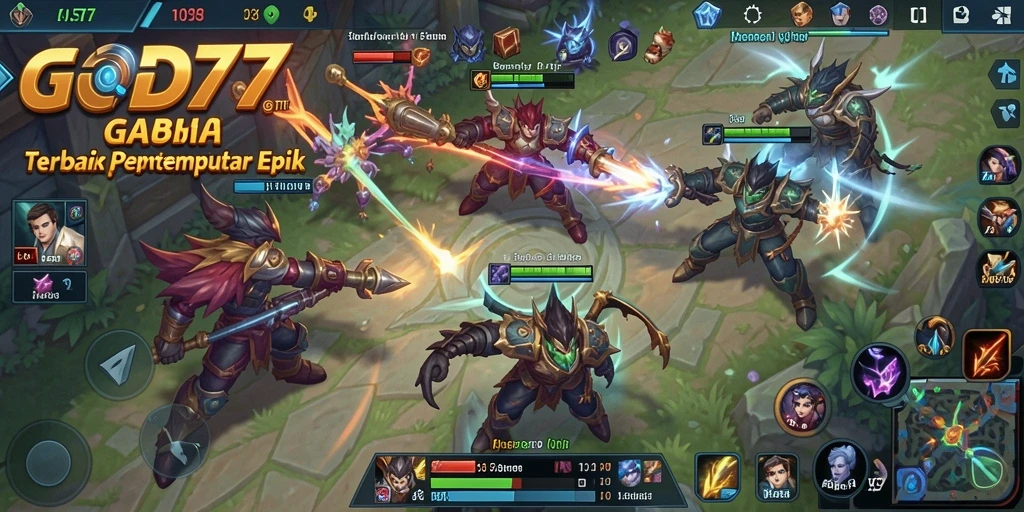 Screenshot gameplay menampilkan aksi seru di arena MOBA.