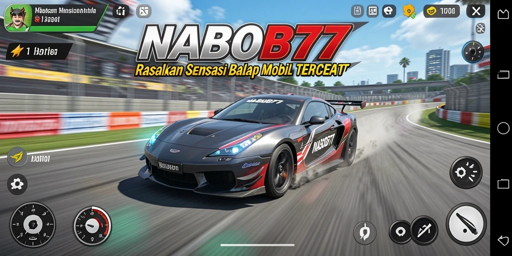 Tampilan gameplay menegangkan dari NABOB77 saat balapan di lintasan.