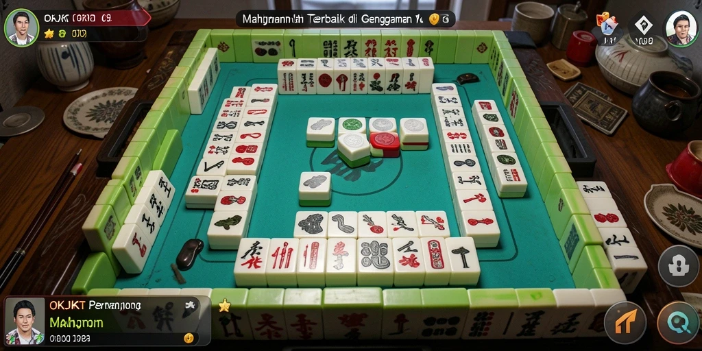 Screenshot gameplay OKJKT yang menunjukkan keindahan tile Mahjong.
