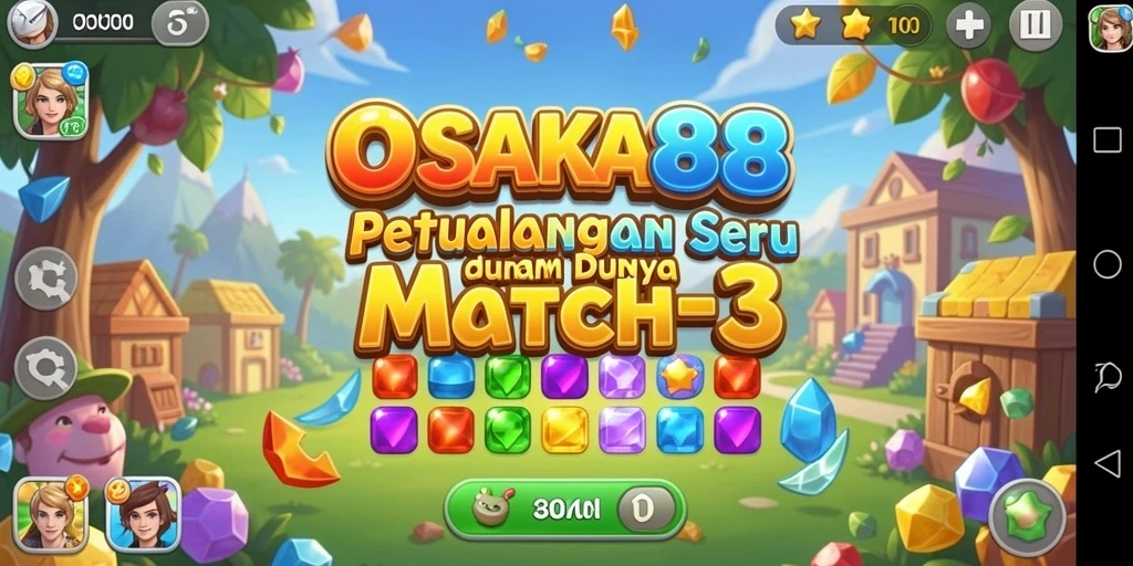 Screenshot utama OSAKA88 menampilkan aksi seru gameplay Match-3.