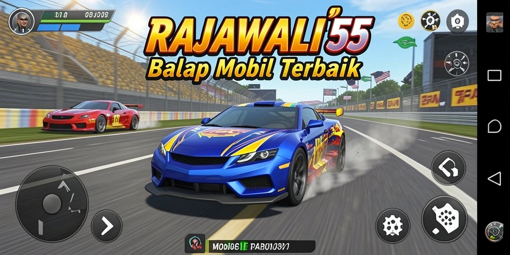 Screenshot RAJAWALI55 menampilkan aksi balap yang mendebarkan di lintasan.