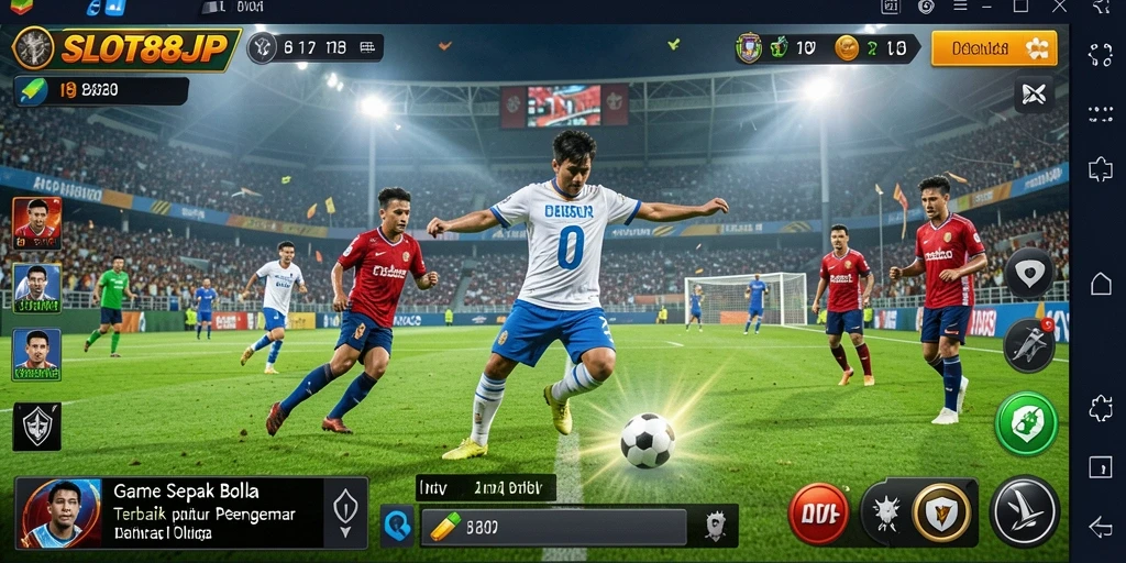 Tampilan gameplay SLOT88JP yang mendebarkan dan penuh aksi sepak bola.