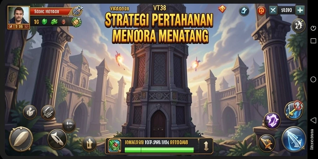 Tangkapan layar gameplay VT38 yang menunjukkan pertahanan menara.